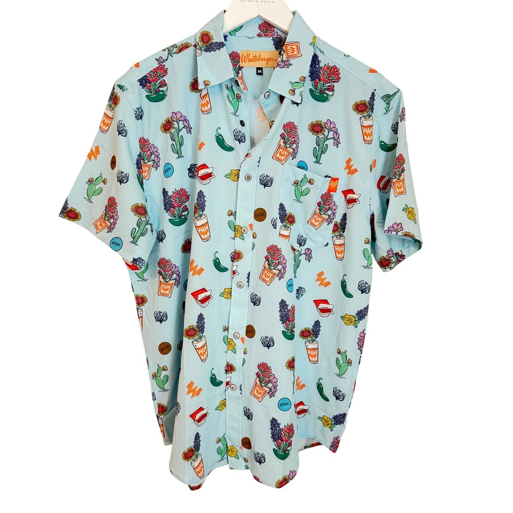 Whataburger Cactus Floral pearl Snap mens shirt size medium short sleeve western